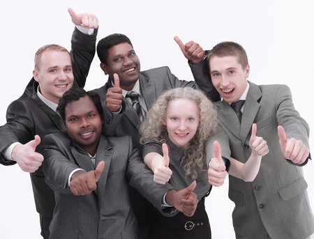 international business team showing thumbs up. the concept of tの写真素材