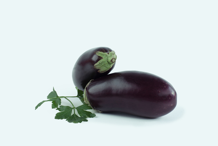 fresh eggplants isolated white background.photo with copy space.の写真素材