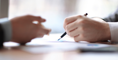 close up.employees discuss financial data. photo with copy spaceの写真素材
