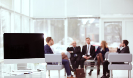 close up.computer monitor with a black blank screen on the desktop