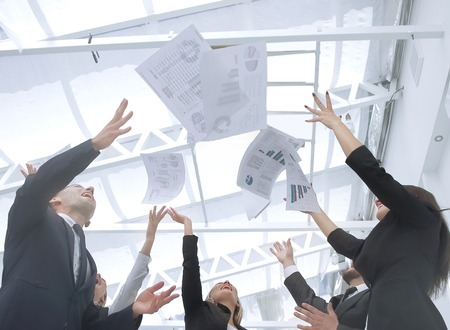 close up.exultant business team after signing the contractの写真素材