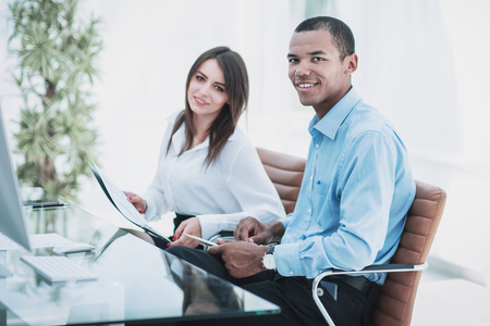 two successful employee in the workplace in the officeの写真素材