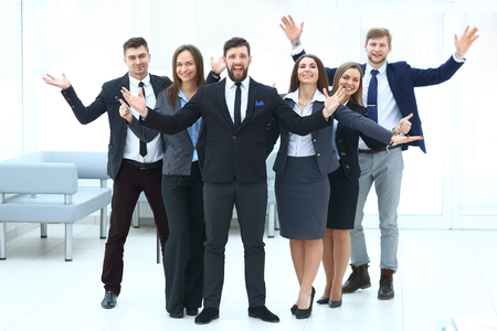 portrait of happy business team on office backgroundの写真素材