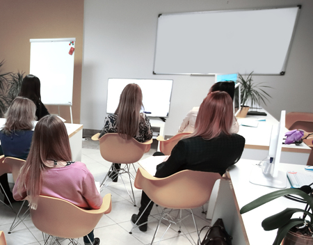 rear view.blurred image of people in the conference roomの写真素材