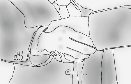 stylized photo of a drawing of business partners handshaking.の写真素材