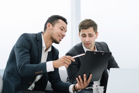 close up.international business partners discussing contract termsの写真素材