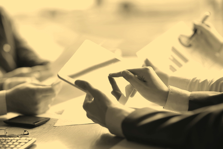 close up. the business team works with financial documentの写真素材