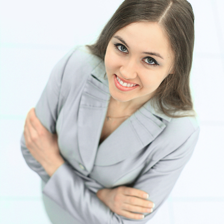 view from the top. successful business woman looking at cameraの写真素材