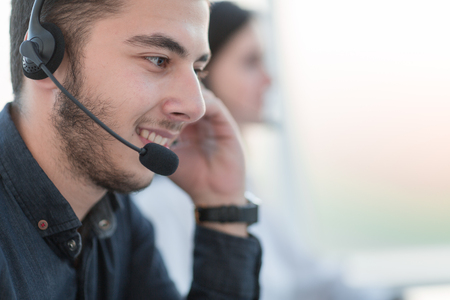 close up. portrait of call center operato