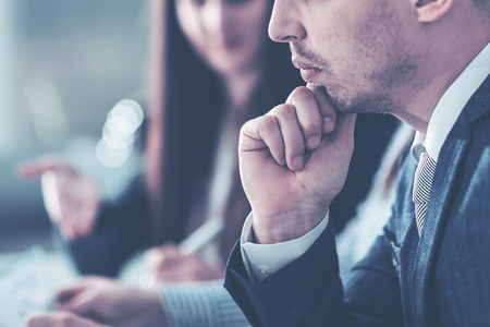 business team brainstorms in the workplace in the office.の写真素材