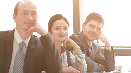 close up.business team sitting at their Deskの写真素材