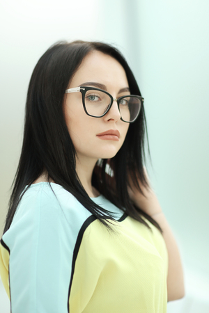 close up. portrait of a successful young businesswomanの写真素材