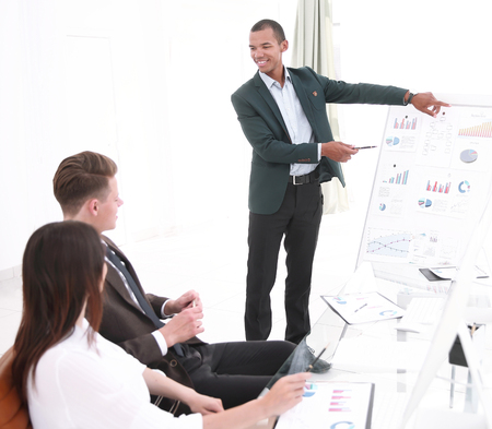 young businessman making report to the business presentationの写真素材
