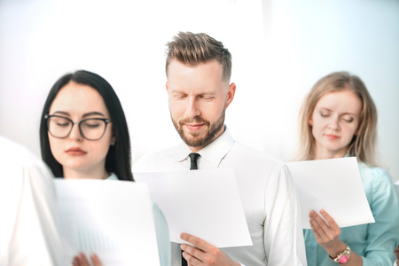 close up.business team before the start of the working meetingの写真素材