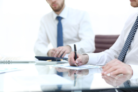 close up. businessman working with financial dataの写真素材
