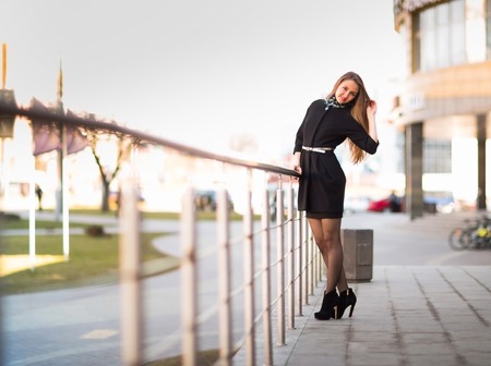 Female manager on the background of an office buildingの写真素材