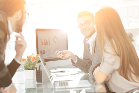 business team discusses the financial documents in the officeの写真素材