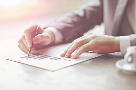 close up.the businessman checks the financial profit of the companyの写真素材