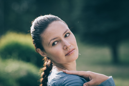 Cute girl posing in front of camera.の写真素材