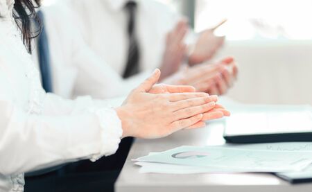Professional business team applauding the speakerの写真素材