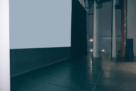 side view.The podium of the seminar with a blank screen