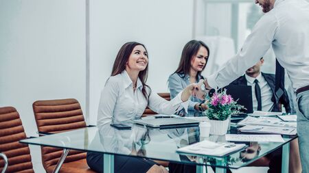 handshake Manager and the client at a business meeting in the oの写真素材