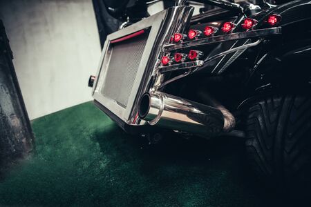 Cropped image of a new motorcycle in the store.