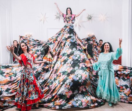 Gypsy dance ensemble performing folk dance. photo with copy spaceの写真素材