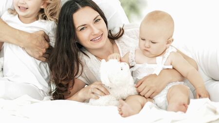 background image of a happy young family