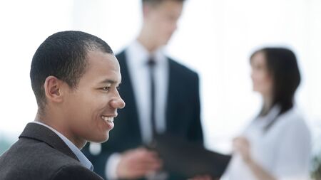 concept of purpose confident businessman pointing forward