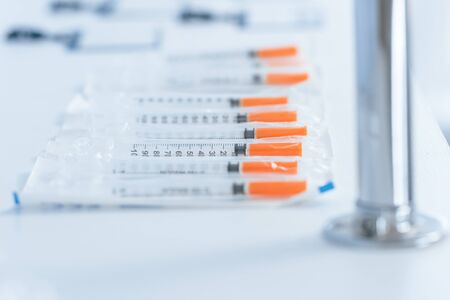 close up. tubes with test results on the lab table.の写真素材