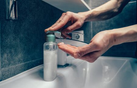 close up. person uses a bactericidal soap. concept of prevention of infectious diseases.の写真素材