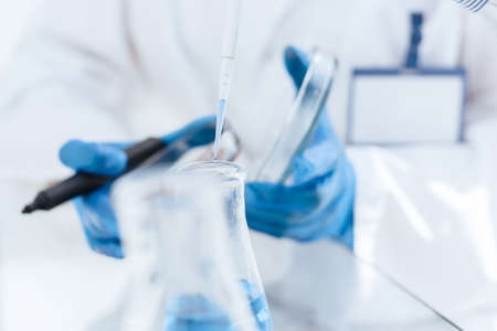 close up. image of scientists microbiologists conduct research