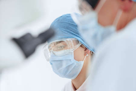 Microbiology scientists studying a new type of bacteria . science and health.