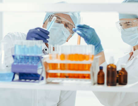 close up. laboratory scientists testing blood in the laboratory .