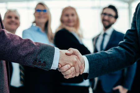 close up. business handshake on an office background.の写真素材