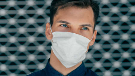 close up. a young man in a protective maskの写真素材