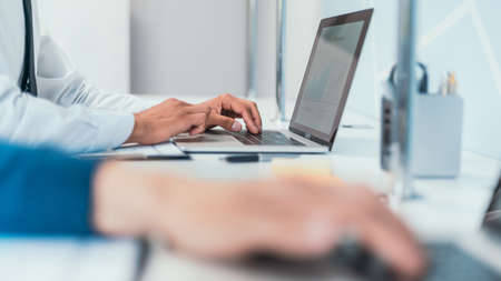 close up. business man typing on a laptop.の写真素材