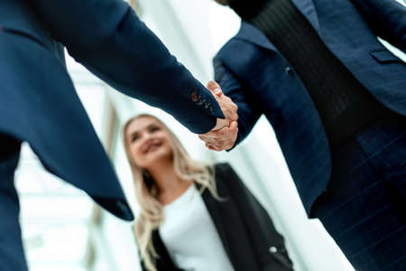 close up. business handshake on office background.の写真素材