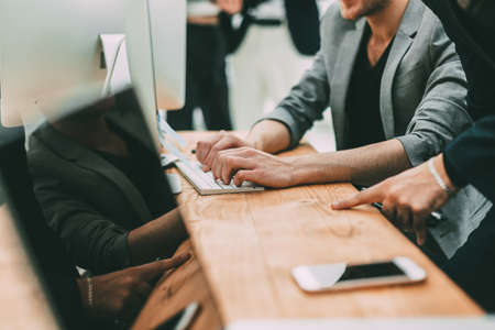 close up. background image working group sitting at a table