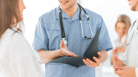 close up. medical colleagues discussing working papers.の写真素材