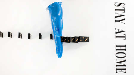 close up. epidemiologist indicating a safe distance .の写真素材