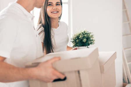 close up. happy young couple in a new apartment.