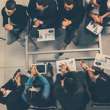 top view. boss at a meeting with the business teamの写真素材