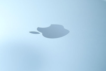 Belarus, Minsk - July 13, 2020: Apple Inc. product design Space gray Macbook Pro. Photo with a copy-space.のeditorial素材