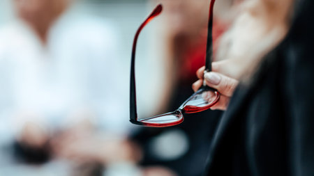close up. business woman standing in conference room.の写真素材