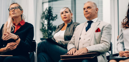 close up. a group of employees at a meeting in the office.の写真素材