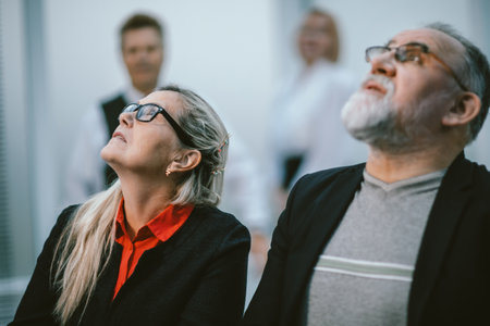 close up. business people sitting in a conference room.の写真素材