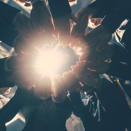 close up. group of young business people standing in a circle.の写真素材