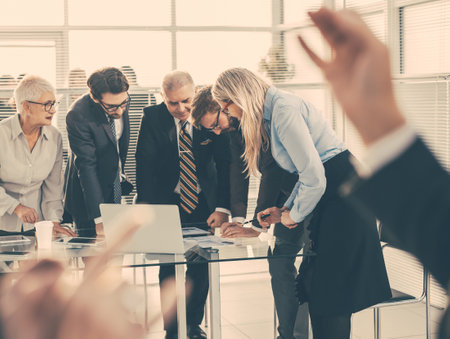 close up. business colleagues discussing business issues in theの写真素材